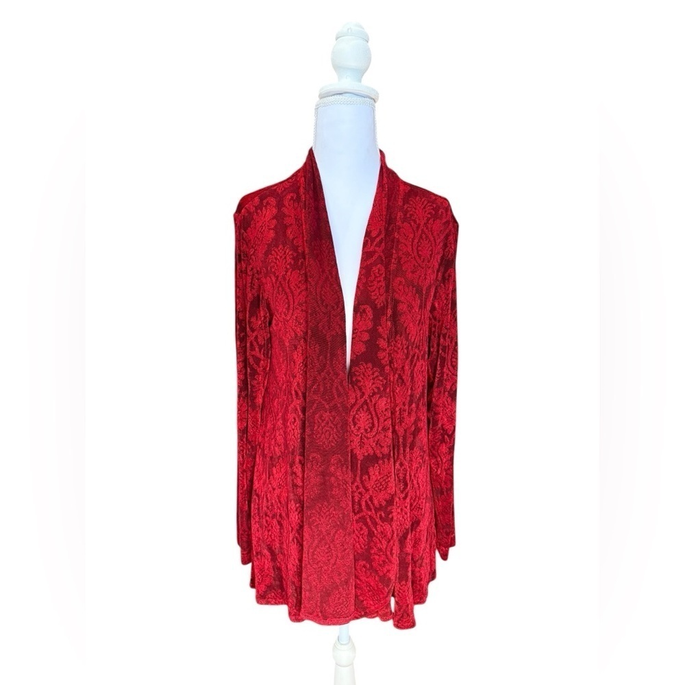 COLDWATER Creek Women’s Red Open Front Long Sleeve Cardigan Small Christmas